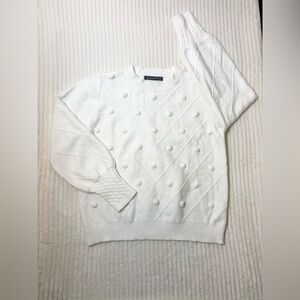 Simplee Plus Women’s XL White Pom Pom Knit Sweater – Chic Textured Pullover
